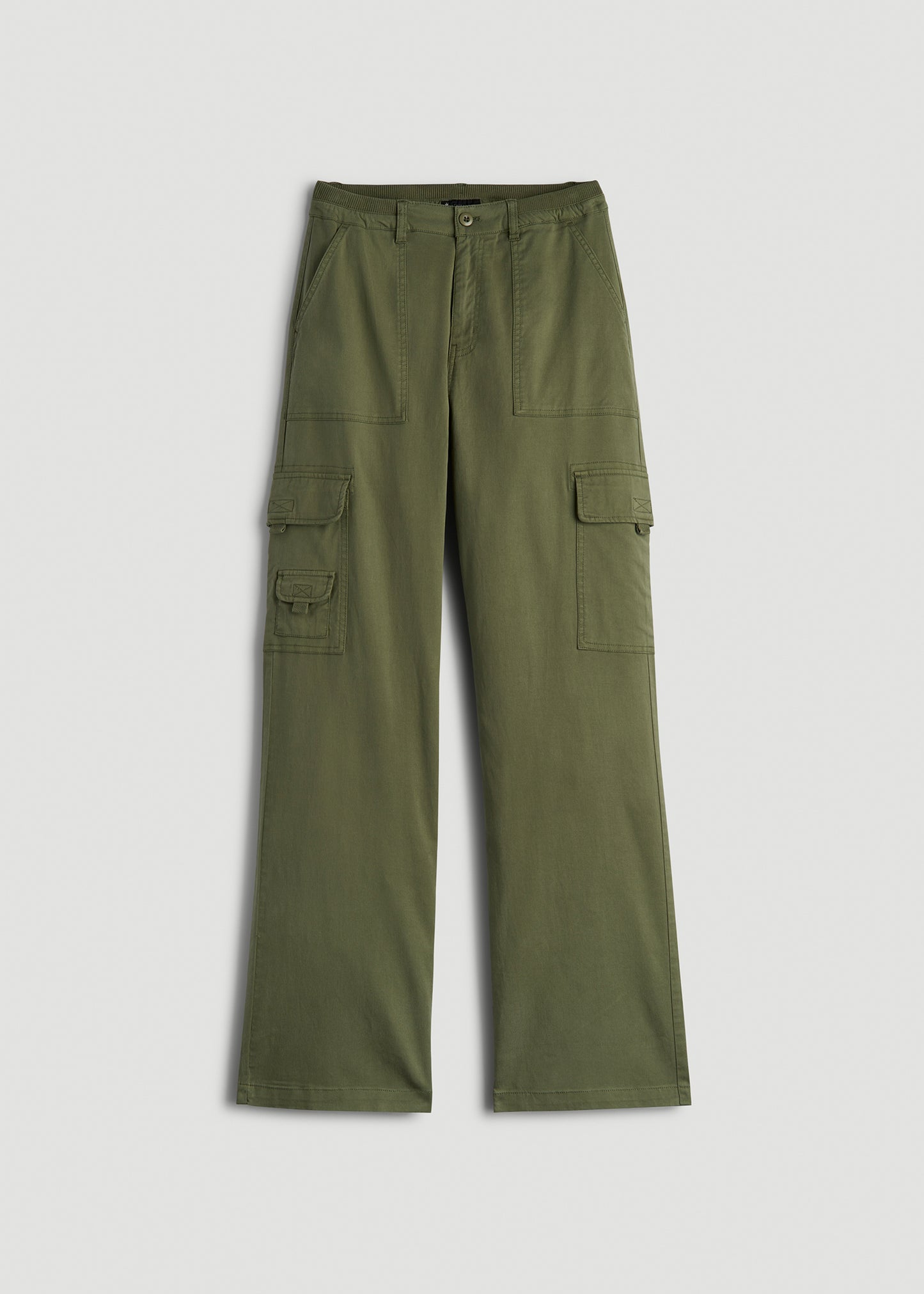 Garment Dyed Wide Leg Cargo Pants for Tall Women in Bright Olive