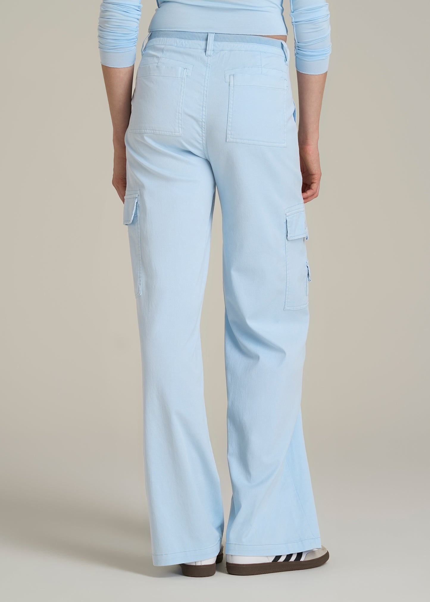 Garment Dyed Wide Leg Cargo Pants for Tall Women in Ice Blue