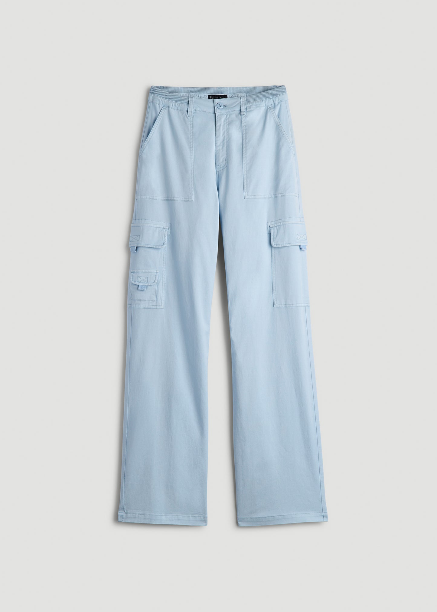 Garment Dyed Wide Leg Cargo Pants for Tall Women in Ice Blue