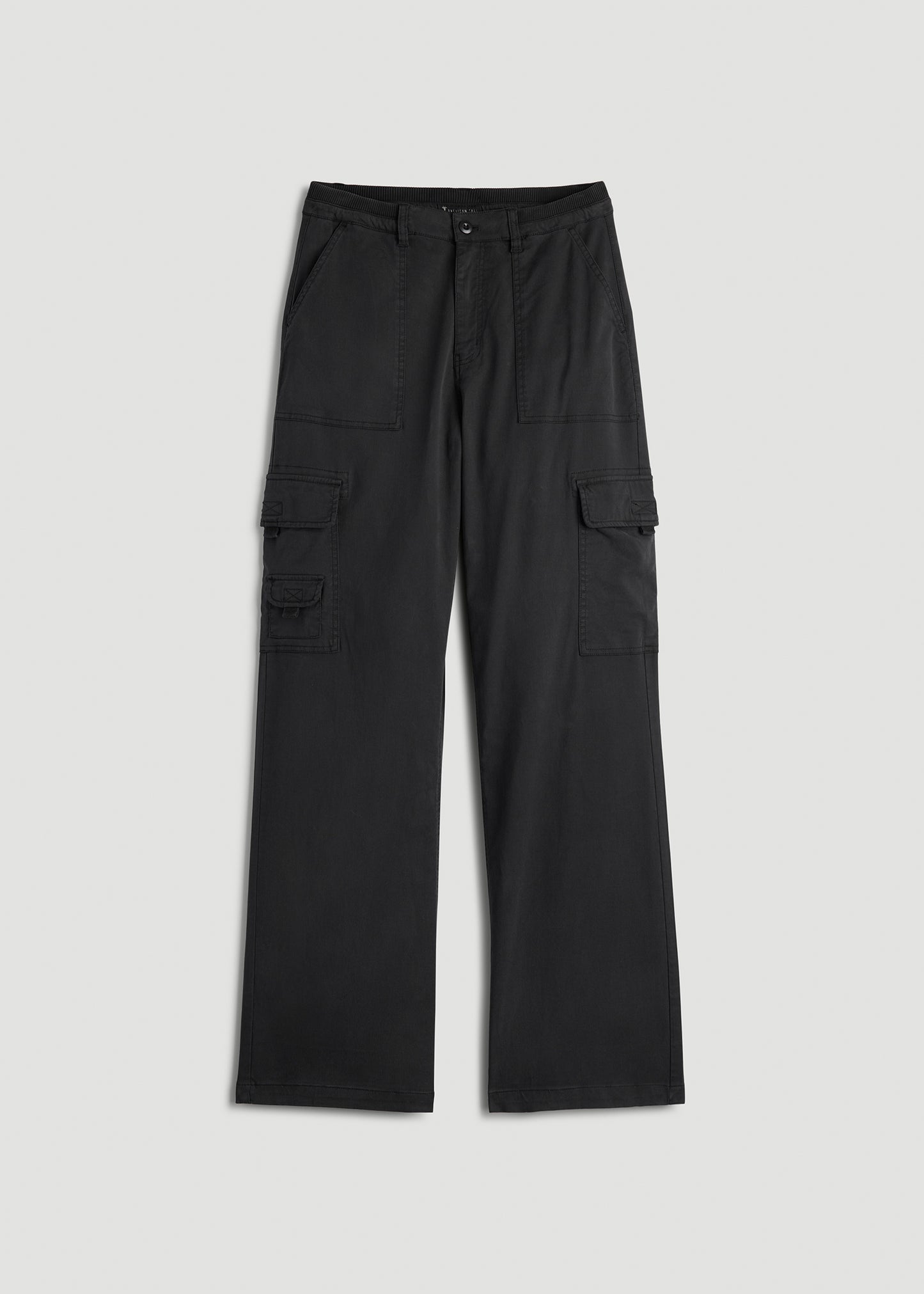 Garment Dyed Wide Leg Cargo Pants for Tall Women in Washed Vintage Black