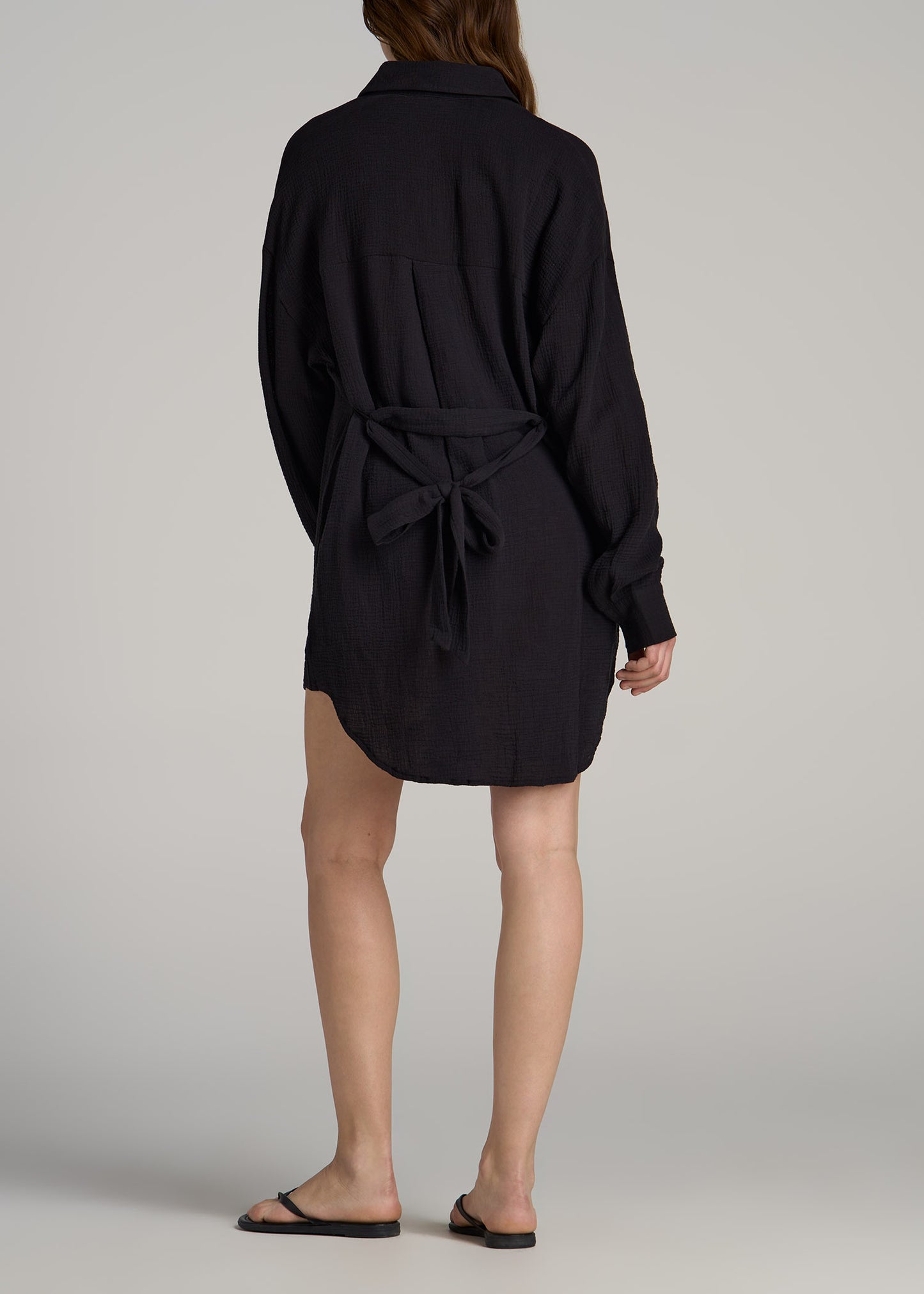 Gauze Shirt Dress for Tall Women in Black