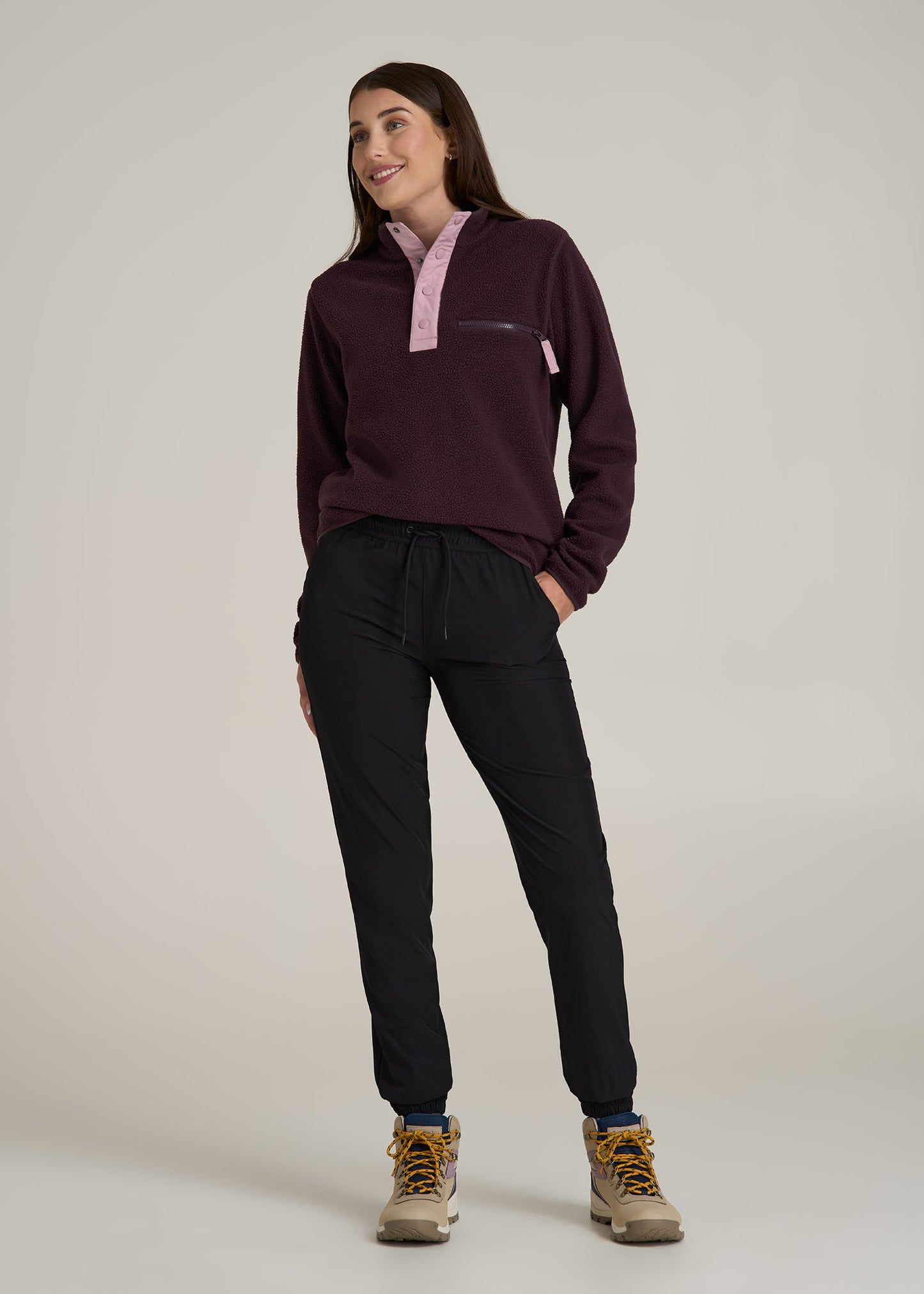 Half Snap Sherpa Sweatshirt for Tall Women in Deep Purple