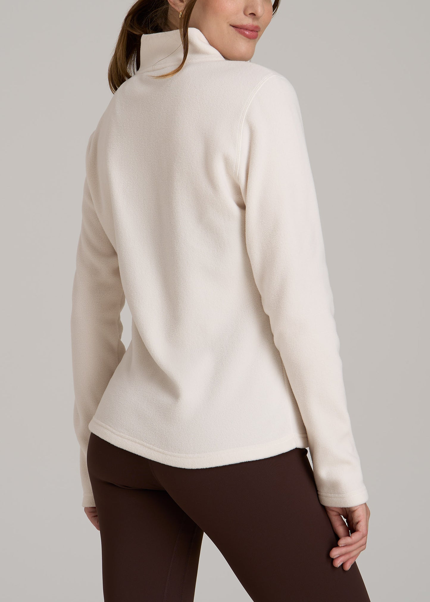 Half Zip Polar Fleece Pullover Sweater for Tall Women in White Alyssum