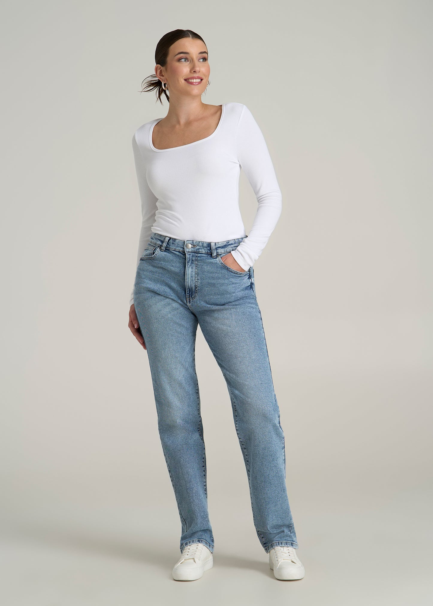 Harper High Rise Straight Stretch Tall Women's Jeans in Perfect Blue