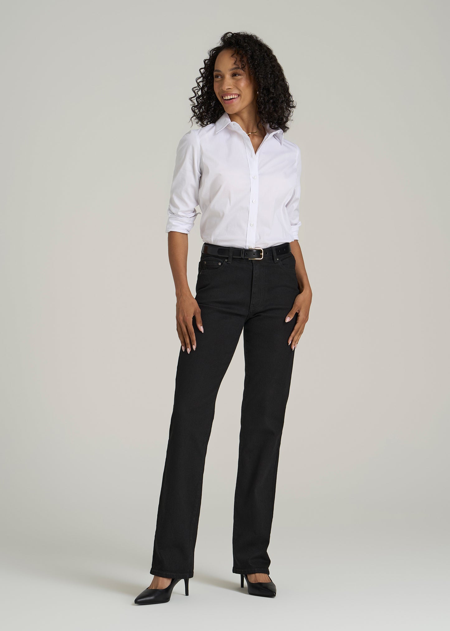 Harper High Rise Straight Stretch Tall Women's Jeans in Black