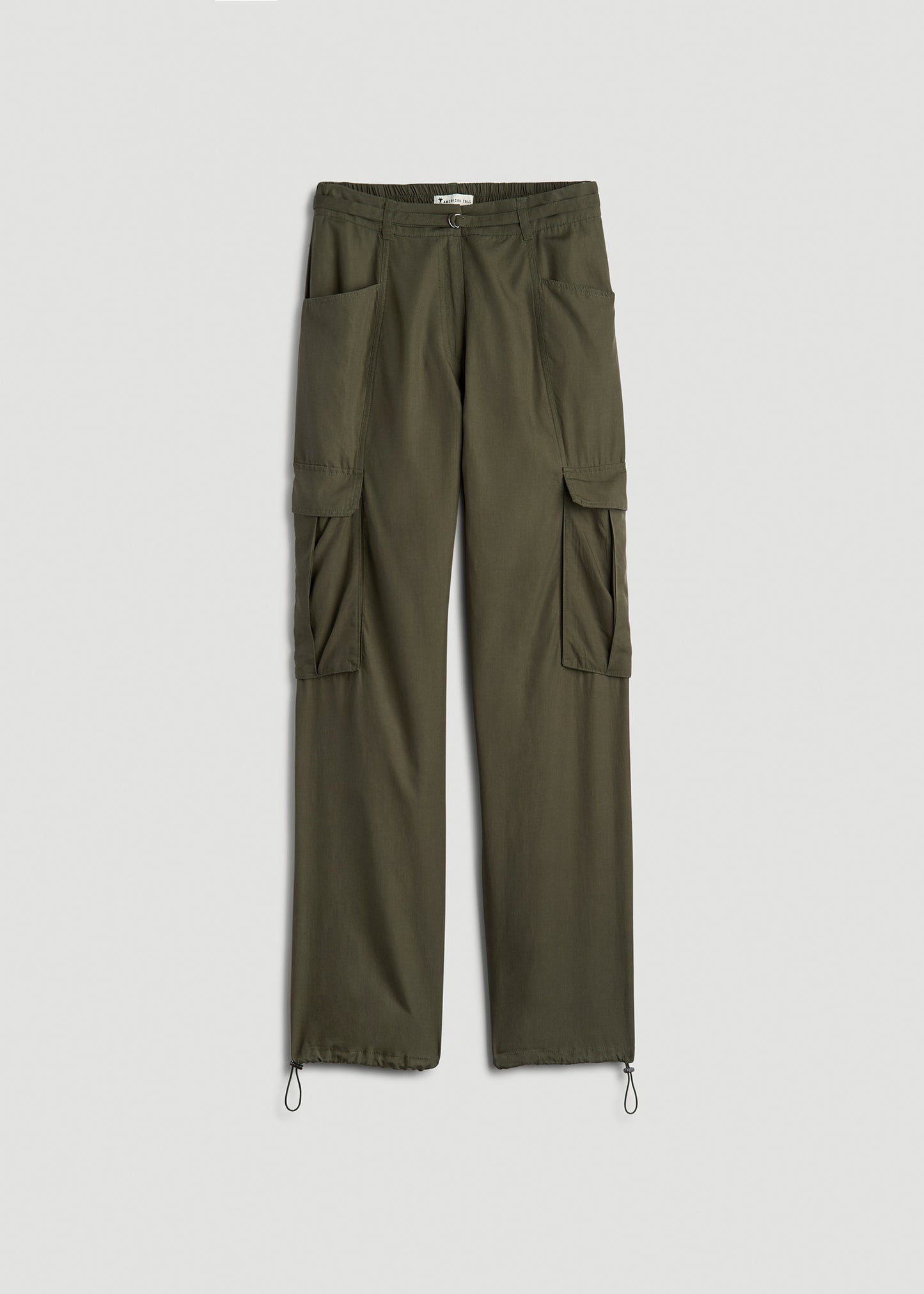 High Rise Cargo Parachute Pants for Tall Women in Forest Night