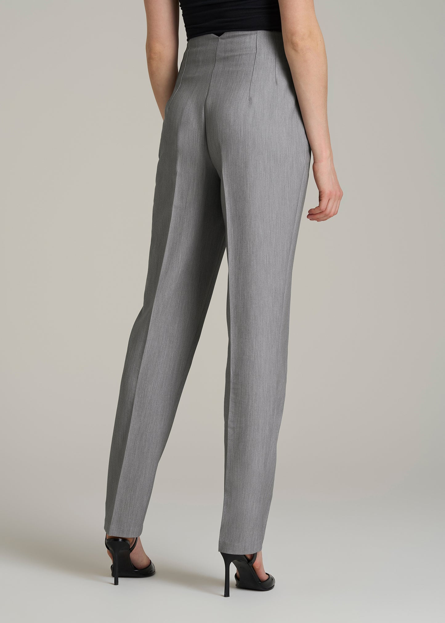 High Rise Pants with Darts for Tall Women in Ash Grey Mix