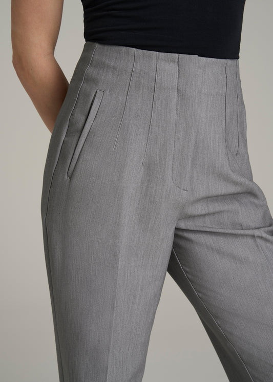 High Rise Pants with Darts for Tall Women in Ash Grey Mix