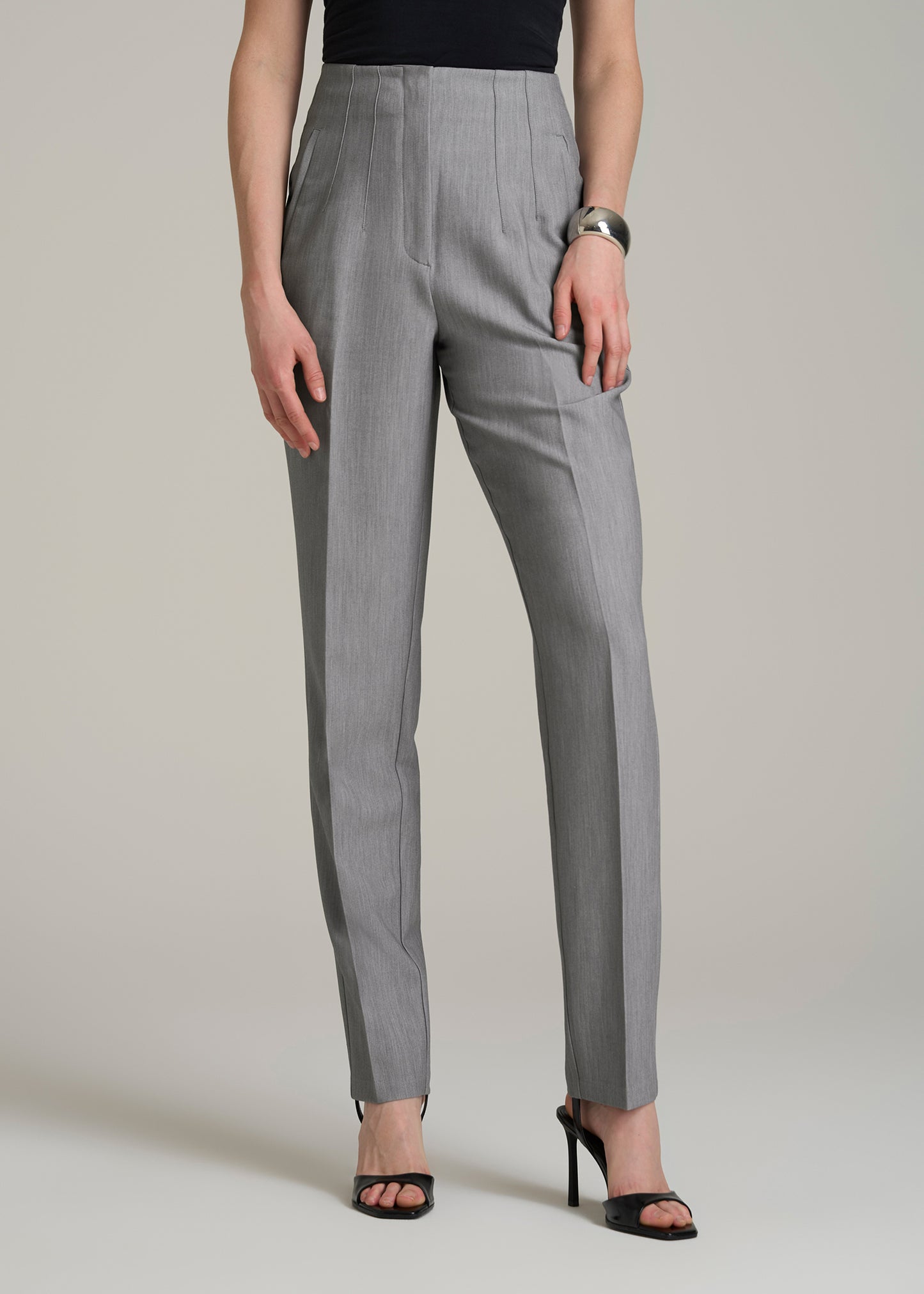 High Rise Pants with Darts for Tall Women in Ash Grey Mix