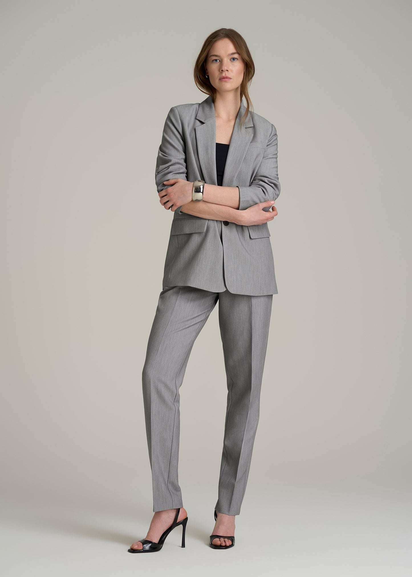 High Rise Pants with Darts for Tall Women in Ash Grey Mix