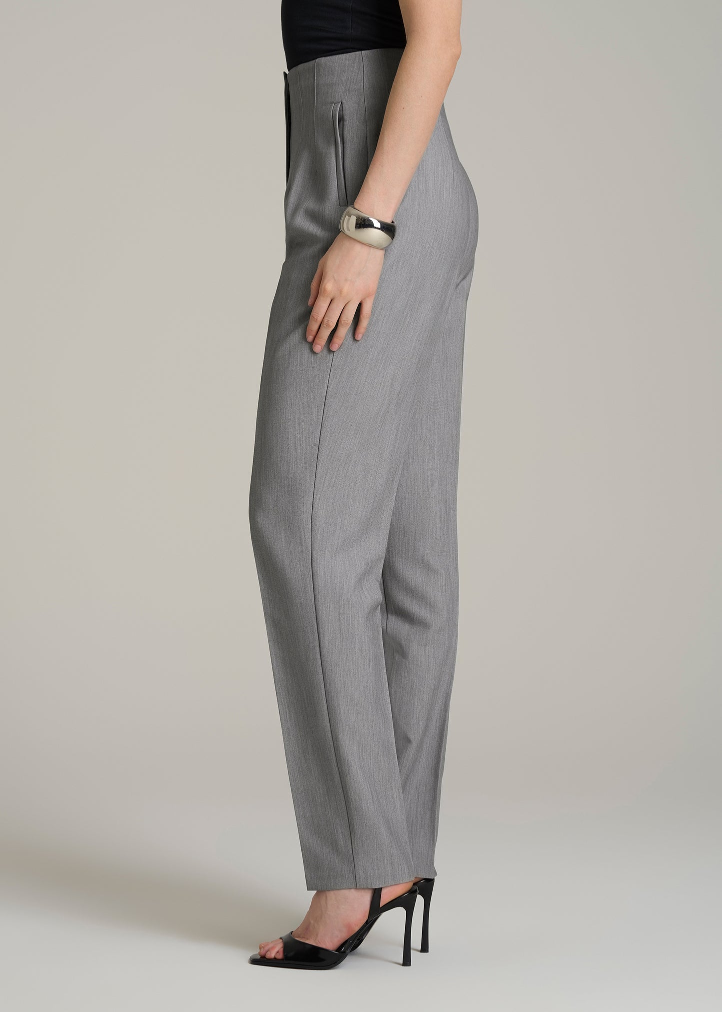 High Rise Pants with Darts for Tall Women in Ash Grey Mix