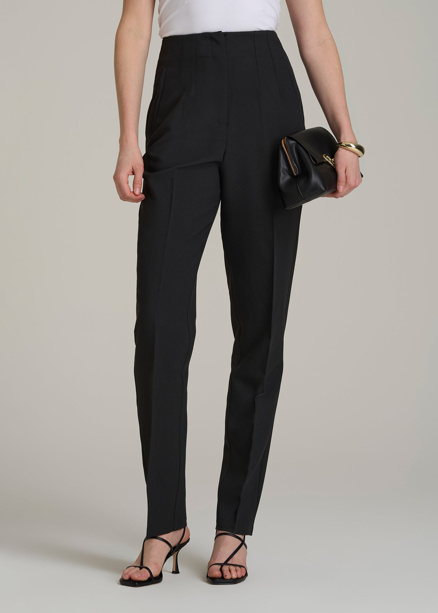 High Rise Pants with Darts for Tall Women in Black