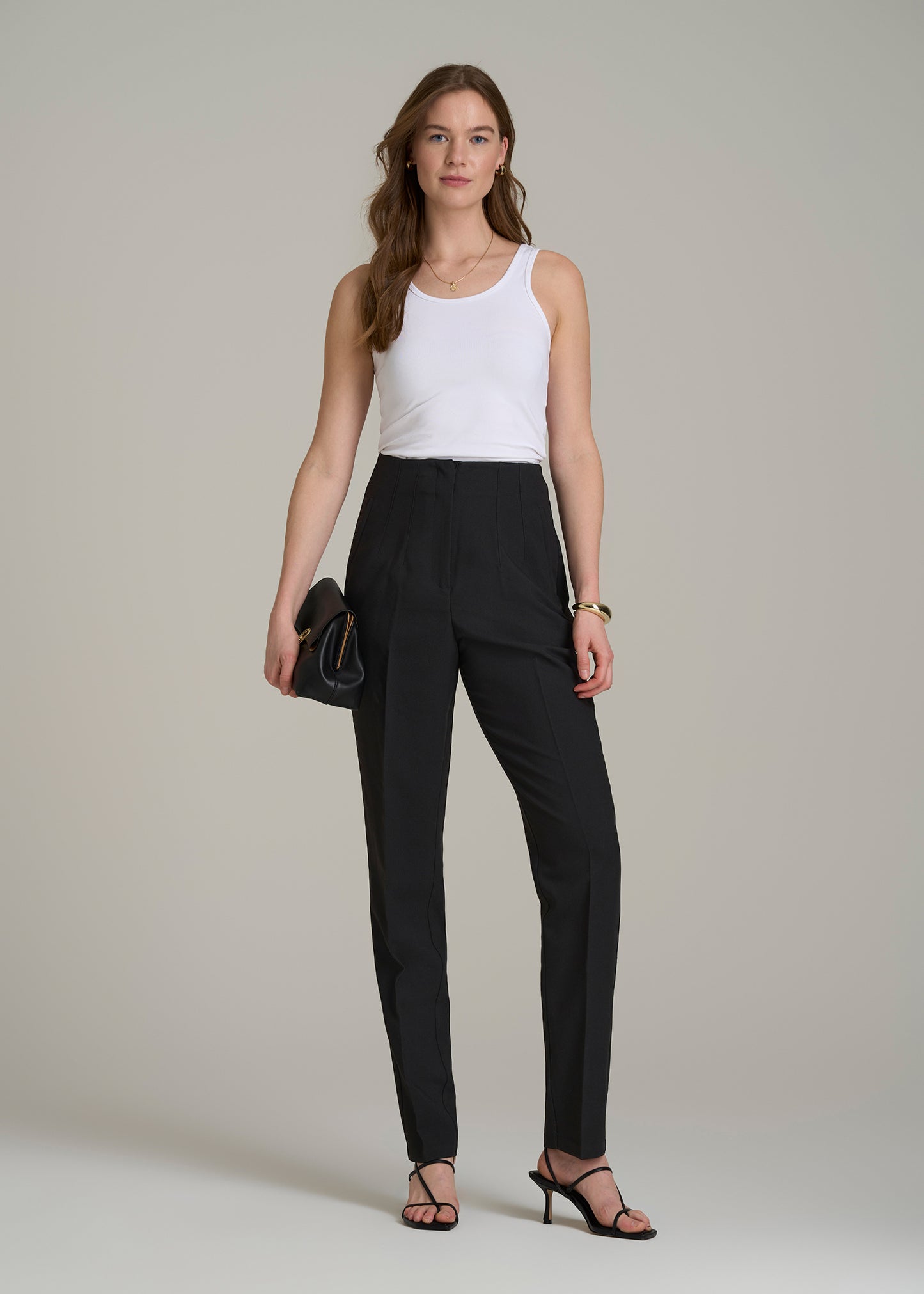 High Rise Pants with Darts for Tall Women in Black