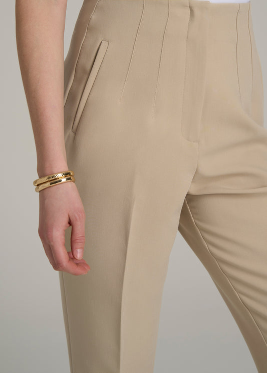 High Rise Pants with Darts for Tall Women in Light Camel