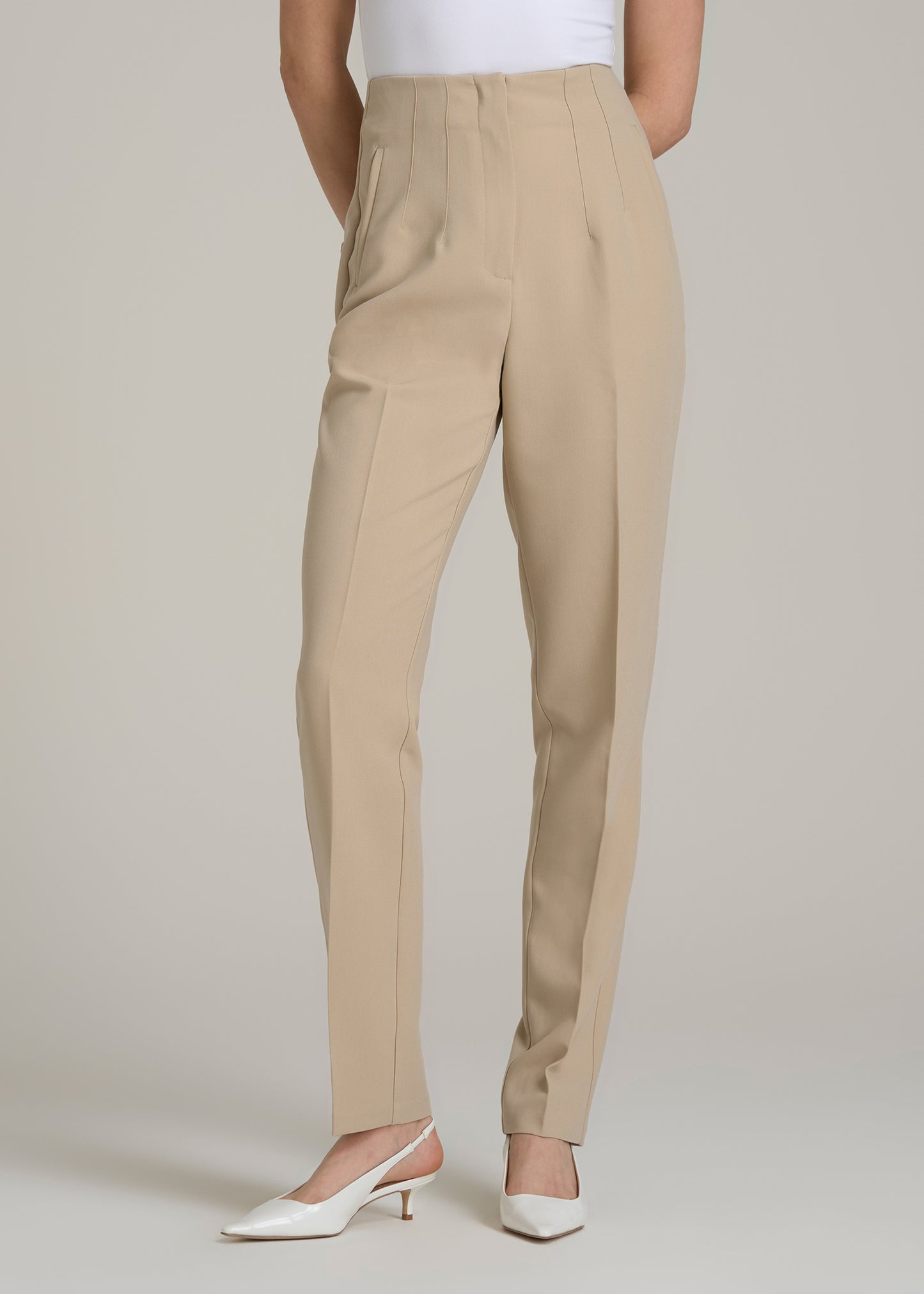 High Rise Pants with Darts for Tall Women in Navy