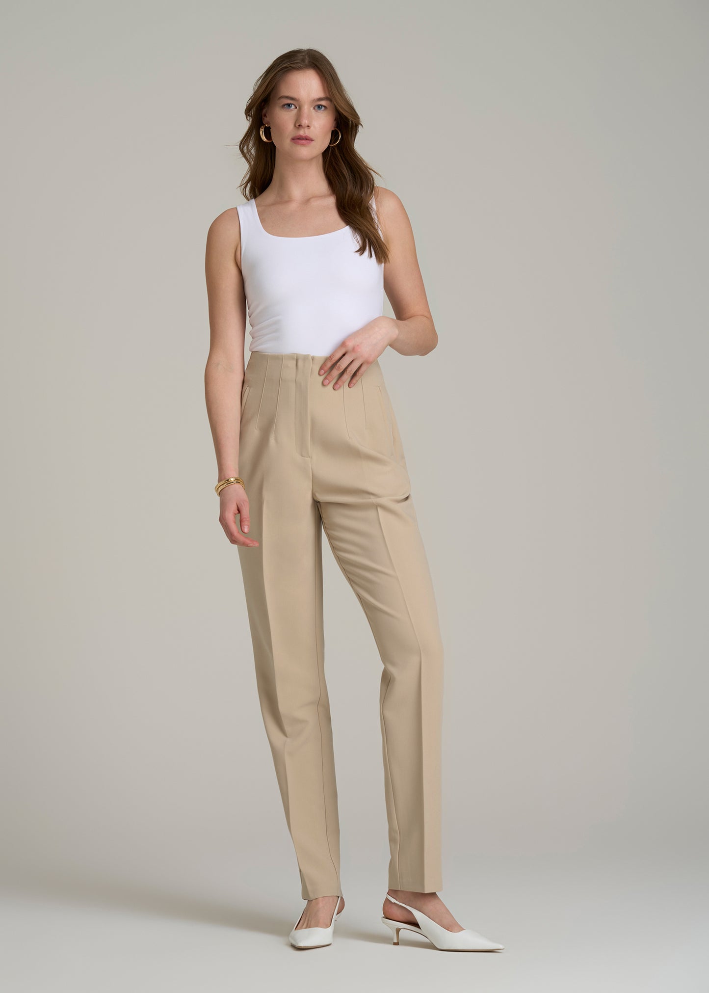 High Rise Pants with Darts for Tall Women in Navy