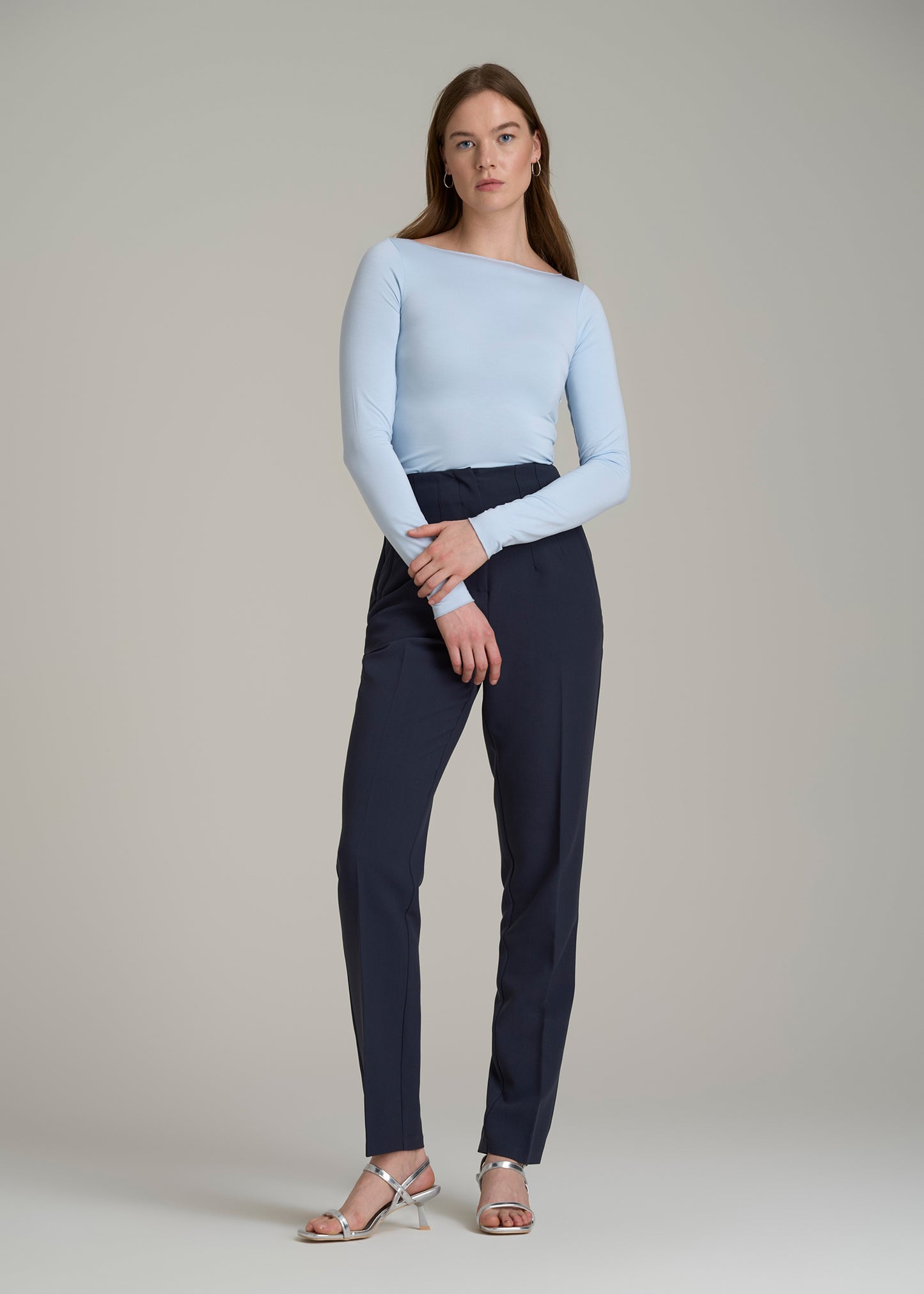 High Rise Pants with Darts for Tall Women in Light Camel