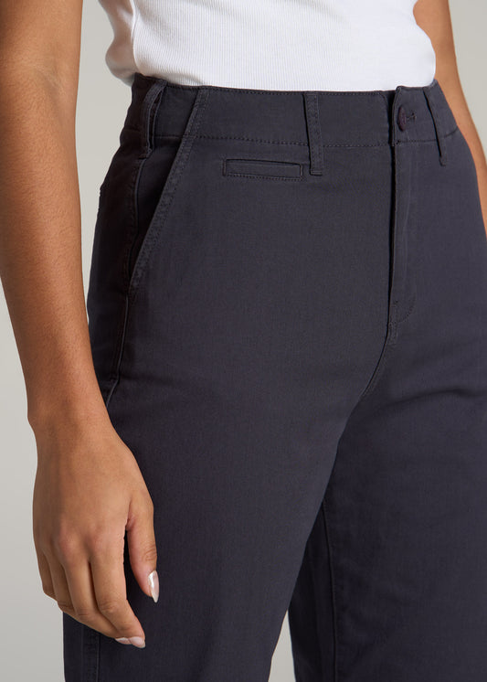 High Rise Tapered Chino Pants for Tall Women in Charcoal Rinse