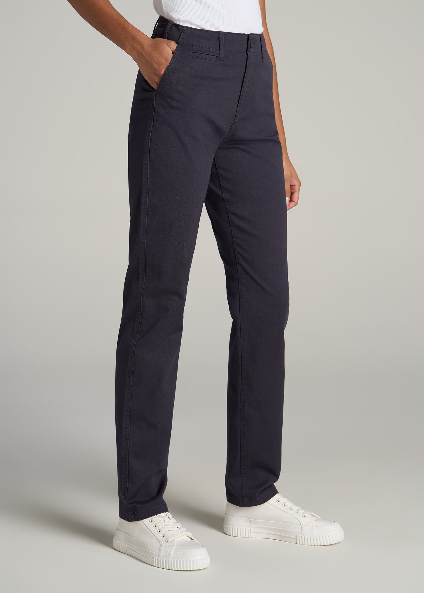 High Rise Tapered Chino Pants for Tall Women in Charcoal Rinse