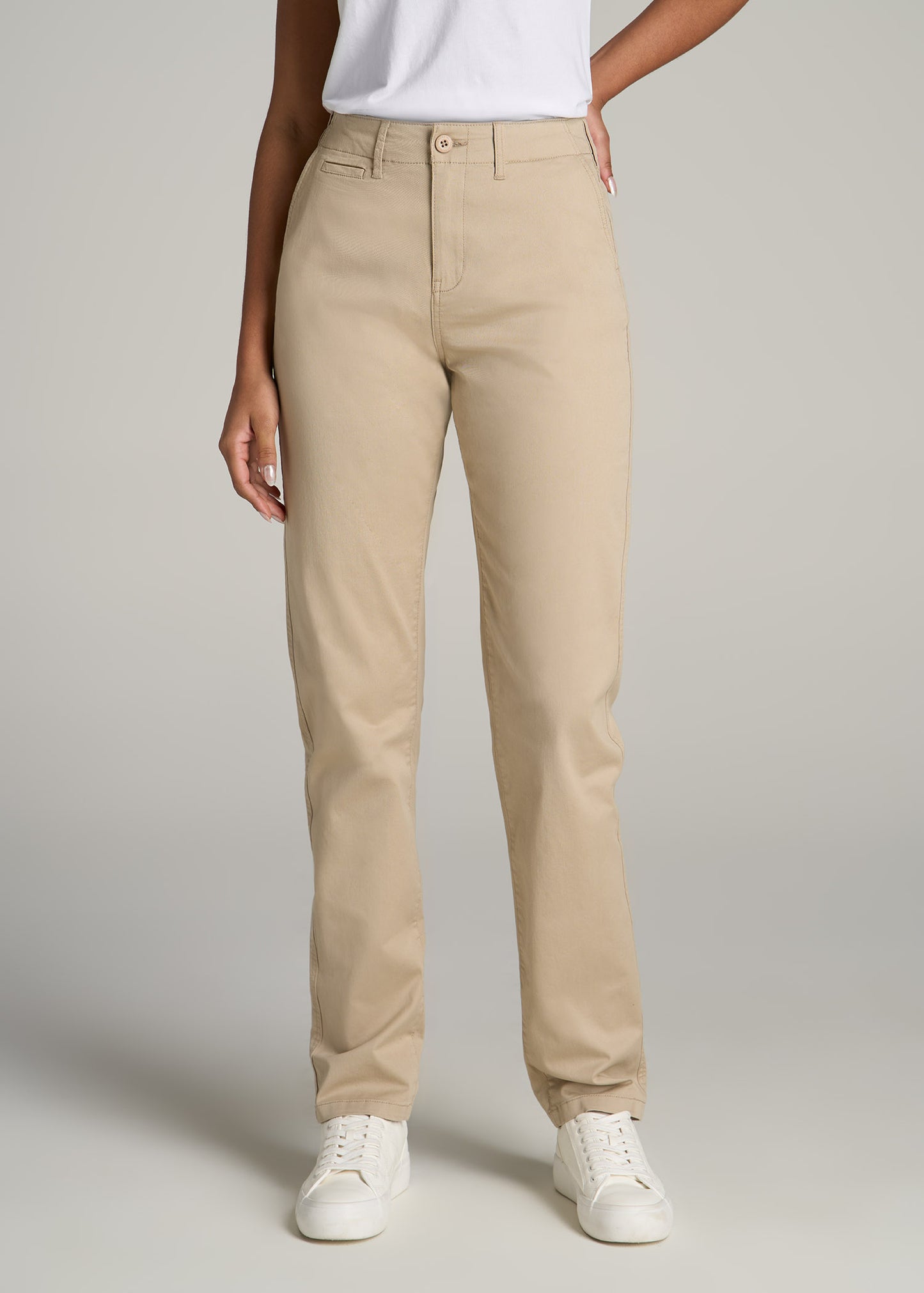 High Rise Tapered Chino Pants for Tall Women in Light Khaki