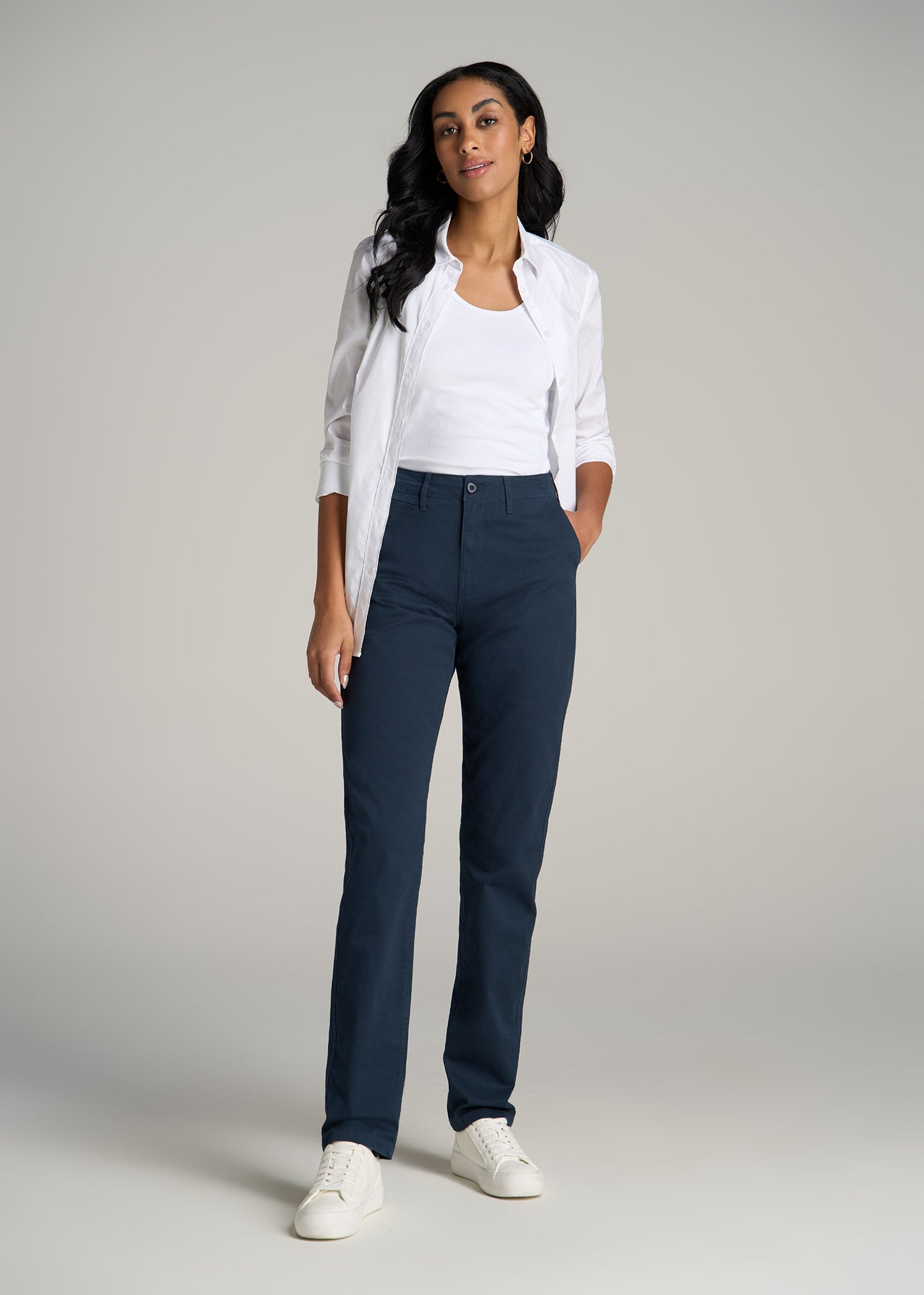 High Rise Tapered Chino Pants for Tall Women in Marine Navy