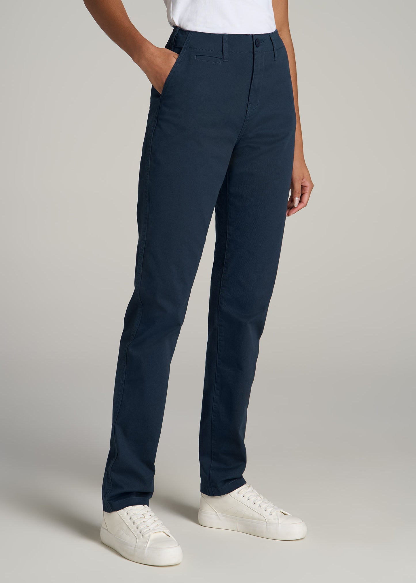 High Rise Tapered Chino Pants for Tall Women in Marine Navy