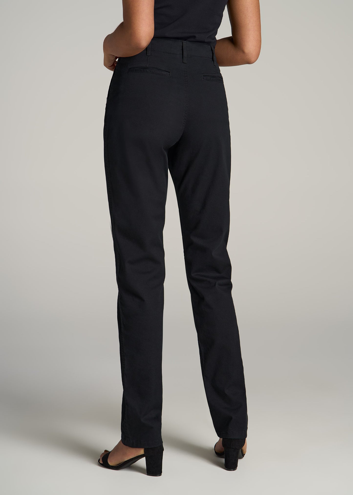 High Rise Tapered Chino Pants for Tall Women in Washed Black