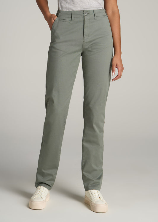 High Rise Tapered Chino Pants for Tall Women in Wreath Green