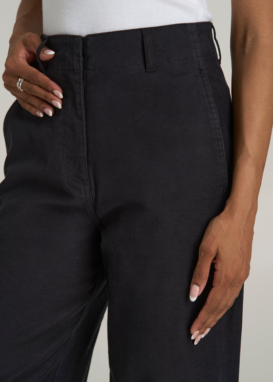 High-Rise Wide-Leg Flat-Front Chino Pants for Tall Women in Black