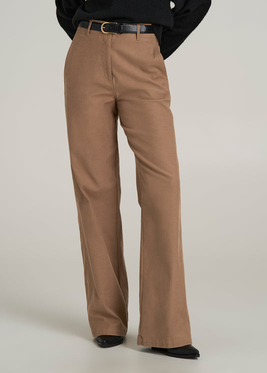 High-Rise Wide-Leg Flat-Front Chino Pants for Tall Women in Fawn