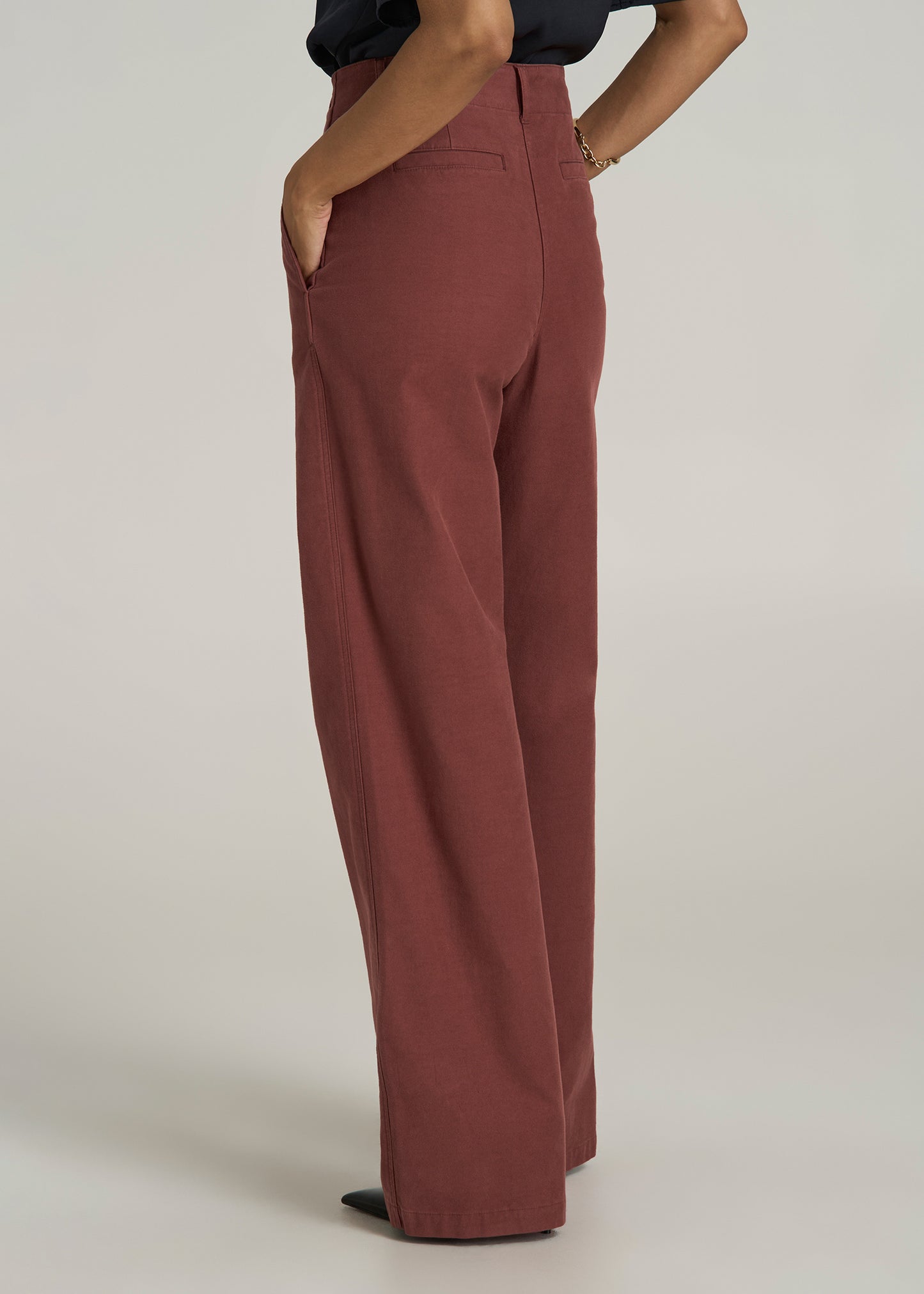 High-Rise Wide-Leg Flat-Front Chino Pants for Tall Women in Intense Rust