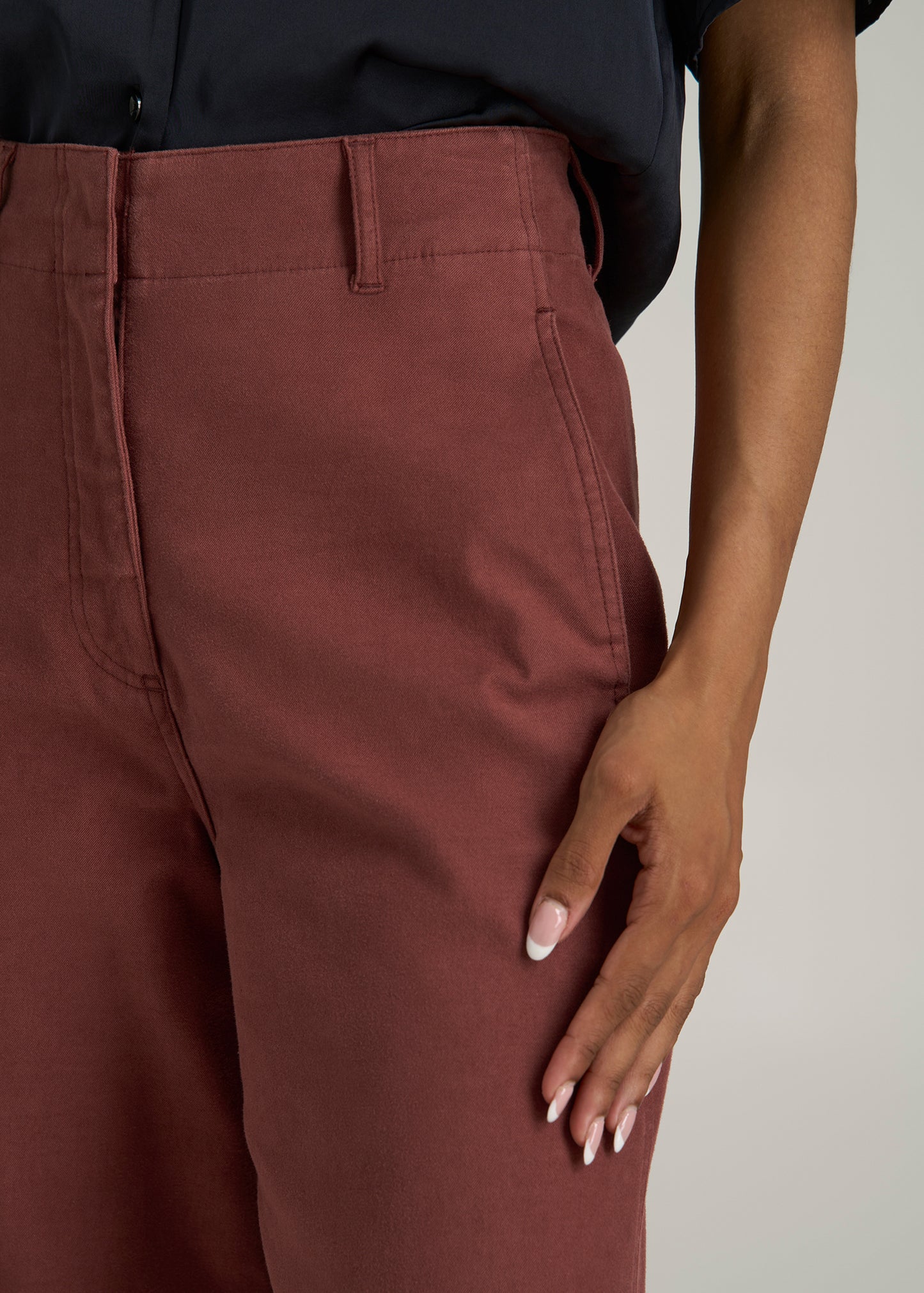 High-Rise Wide-Leg Flat-Front Chino Pants for Tall Women in Intense Rust