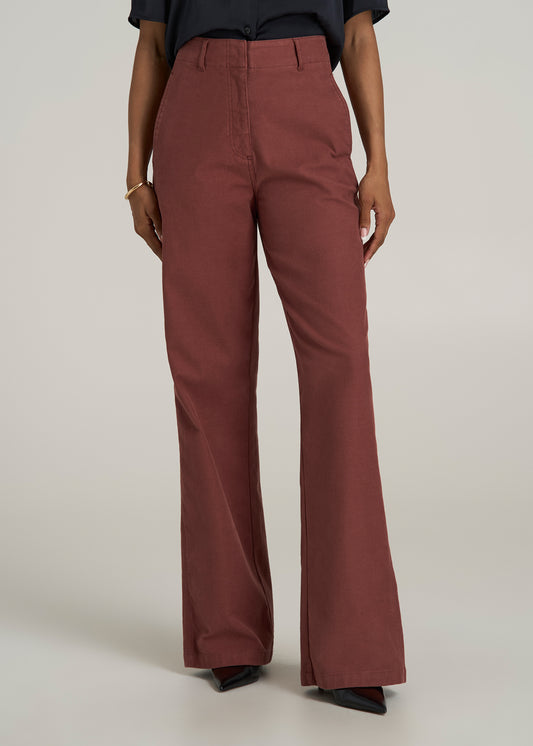 High-Rise Wide-Leg Flat-Front Chino Pants for Tall Women in Intense Rust