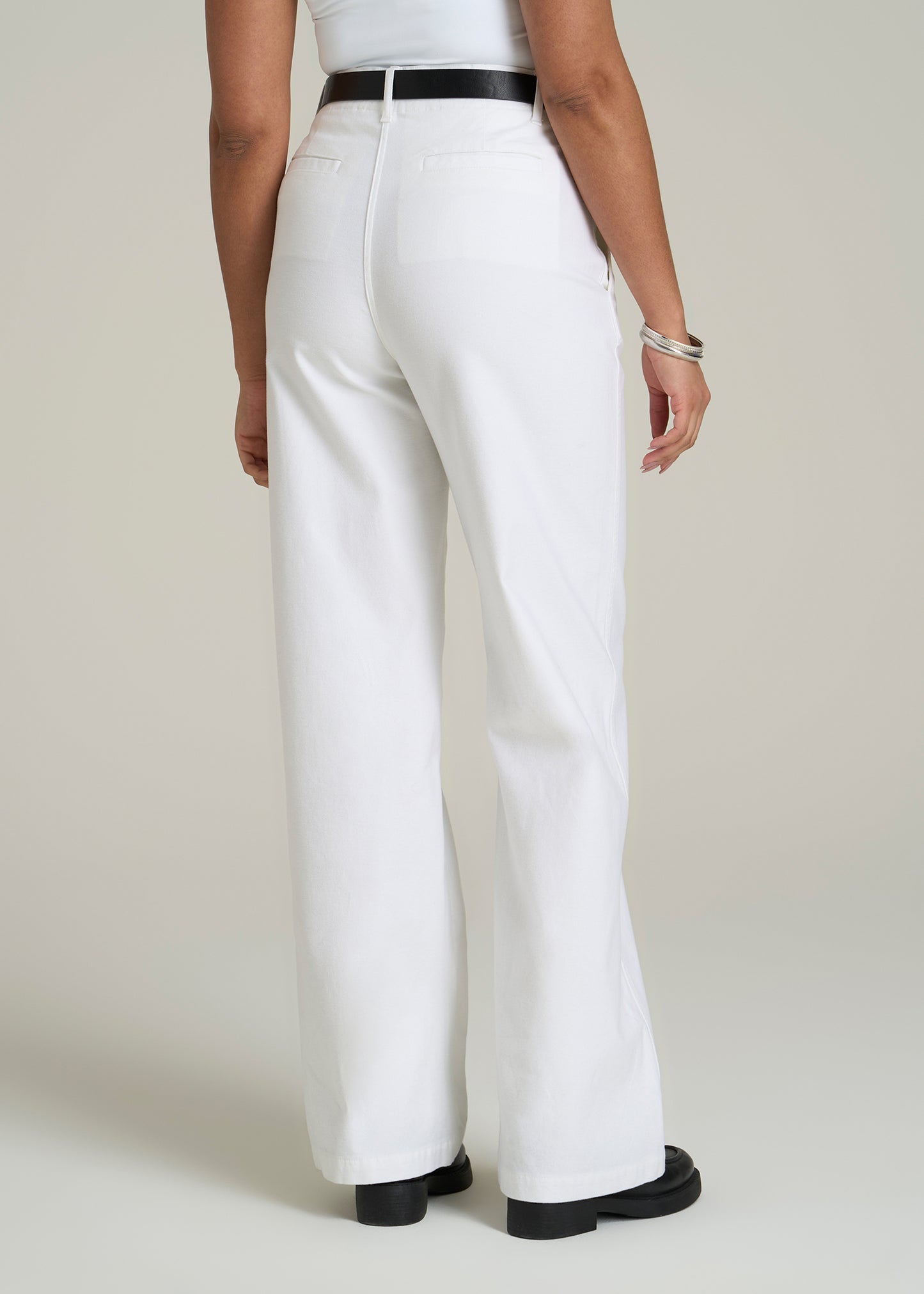 High-Rise Wide-Leg Flat-Front Chino Pants for Tall Women in White