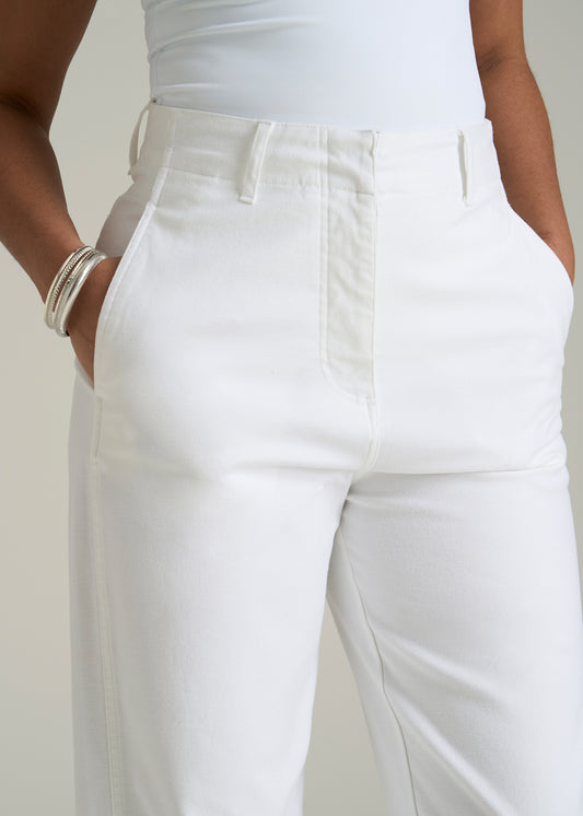 High-Rise Wide-Leg Flat-Front Chino Pants for Tall Women in White