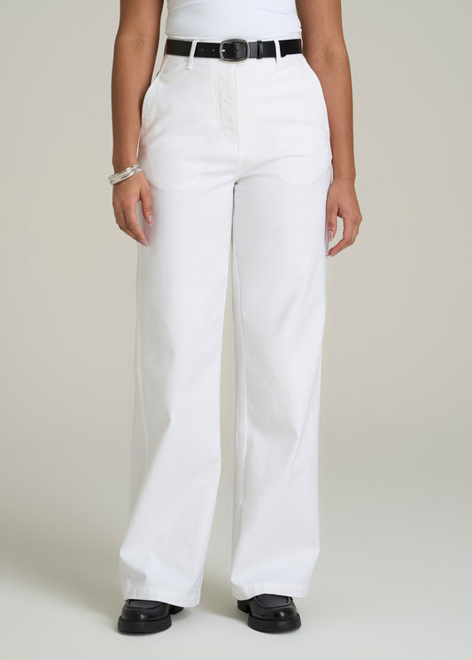 High-Rise Wide-Leg Flat-Front Chino Pants for Tall Women in White