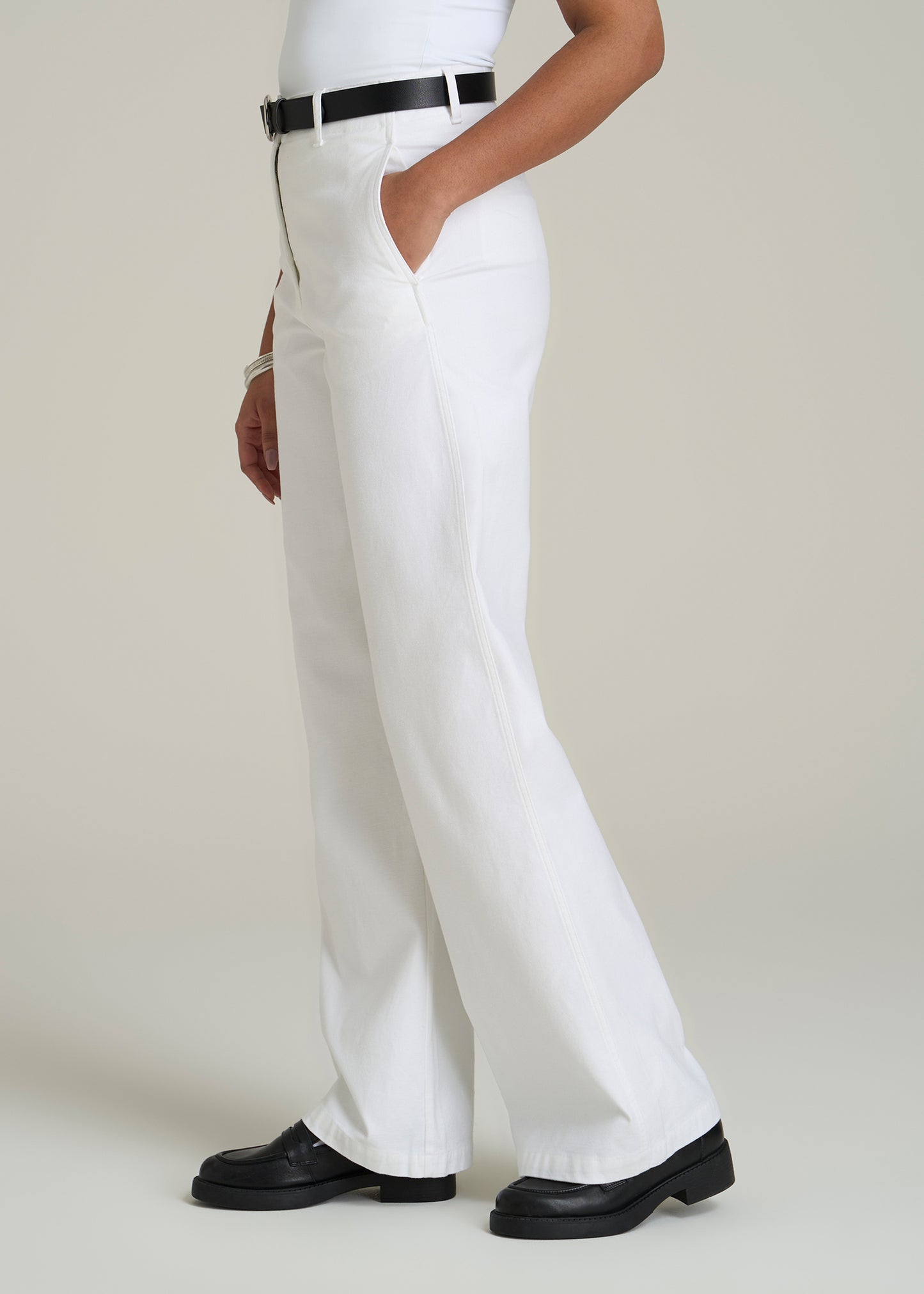 High-Rise Wide-Leg Flat-Front Chino Pants for Tall Women in White