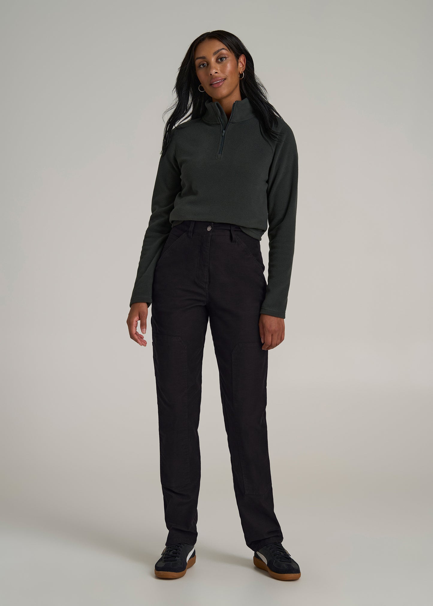 High-Waisted Carpenter Pocket Pants for Tall Women in Black