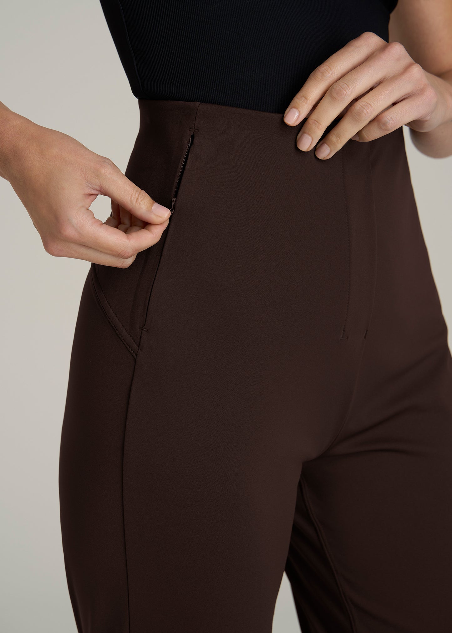 High Rise Pull On Mini Flare Pant for Tall Women in Espresso