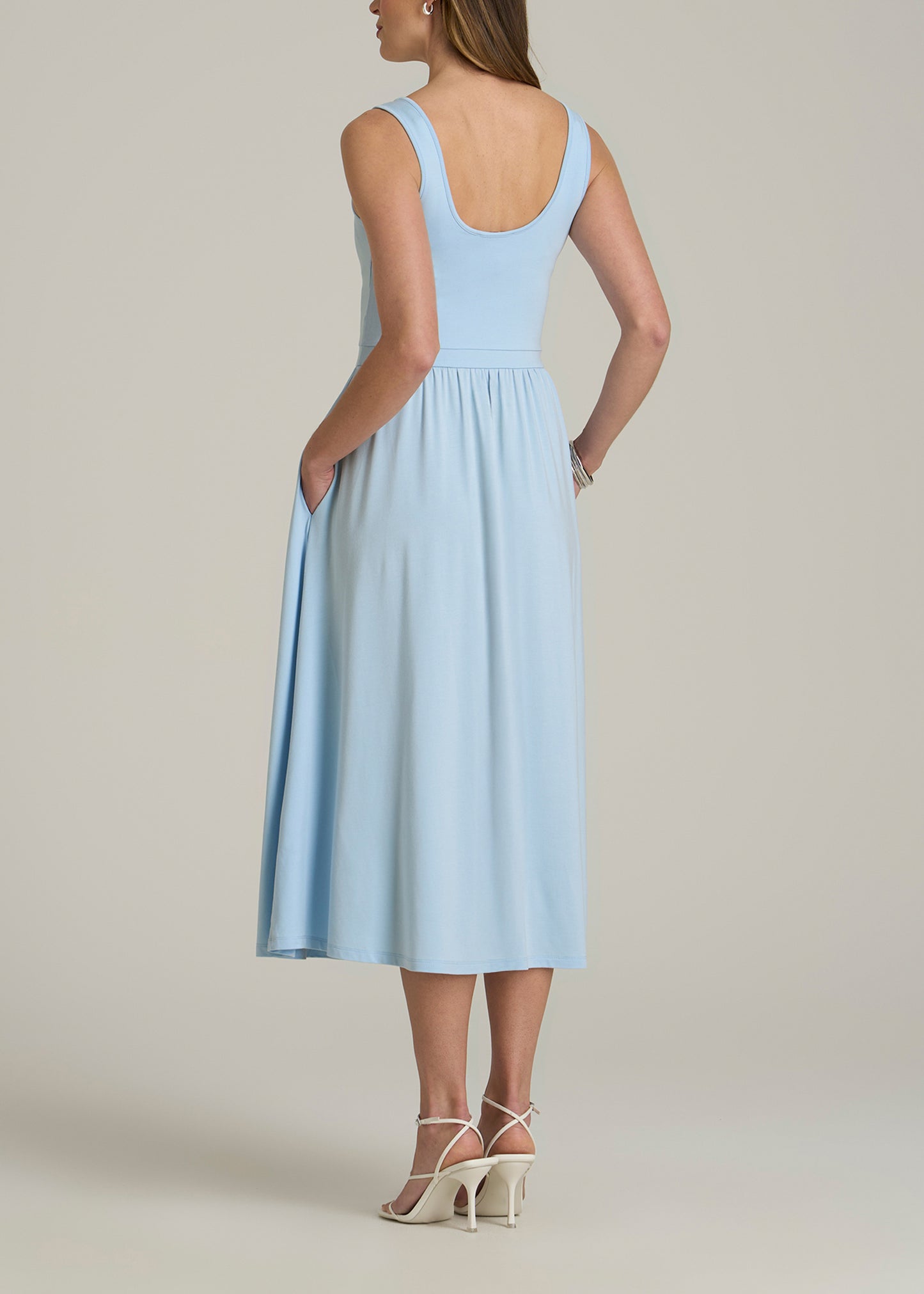 Jersey Tank Dress with Pockets for Tall Women in Ice Blue