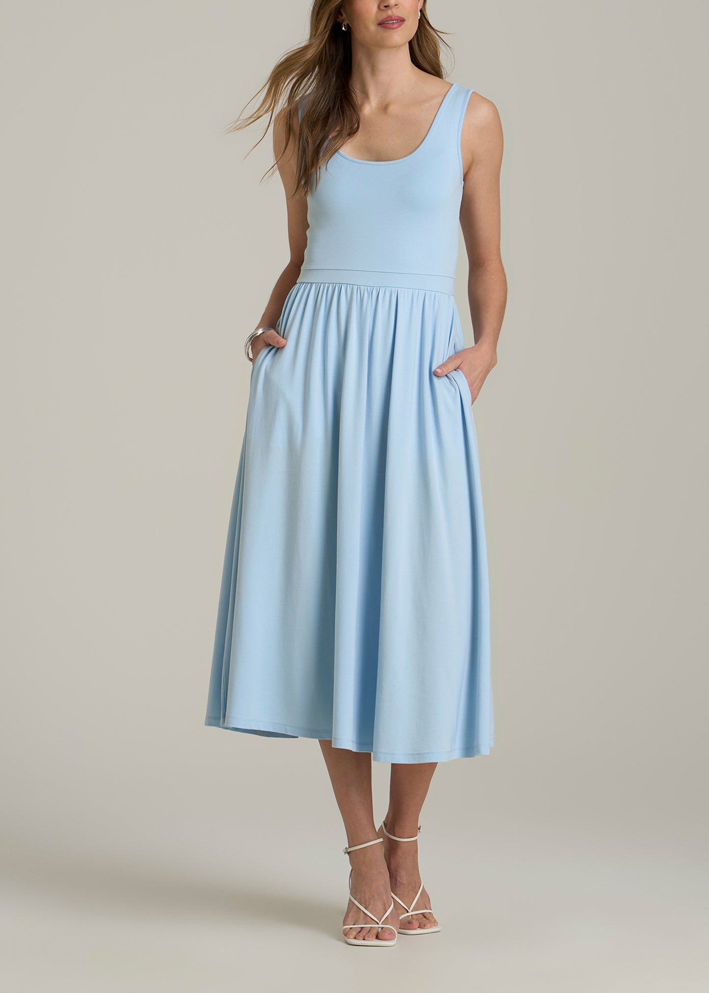 Jersey Tank Dress with Pockets for Tall Women in Ice Blue