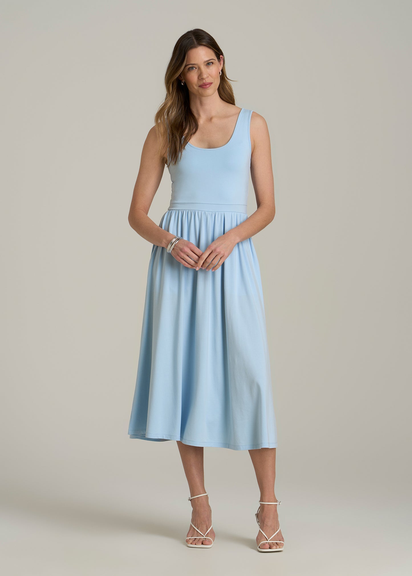 Jersey Tank Dress with Pockets for Tall Women in Ice Blue