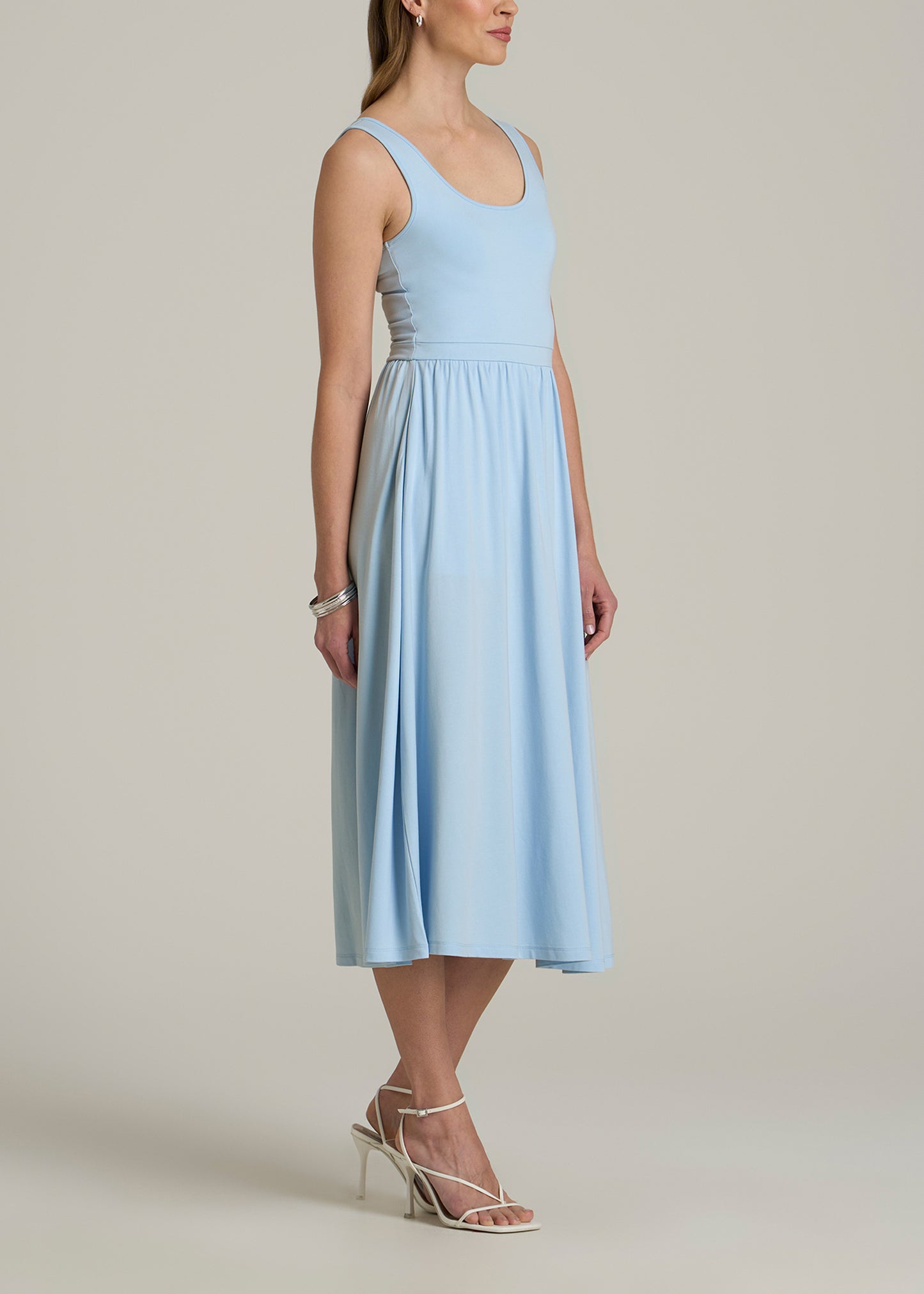 Jersey Tank Dress with Pockets for Tall Women in Ice Blue