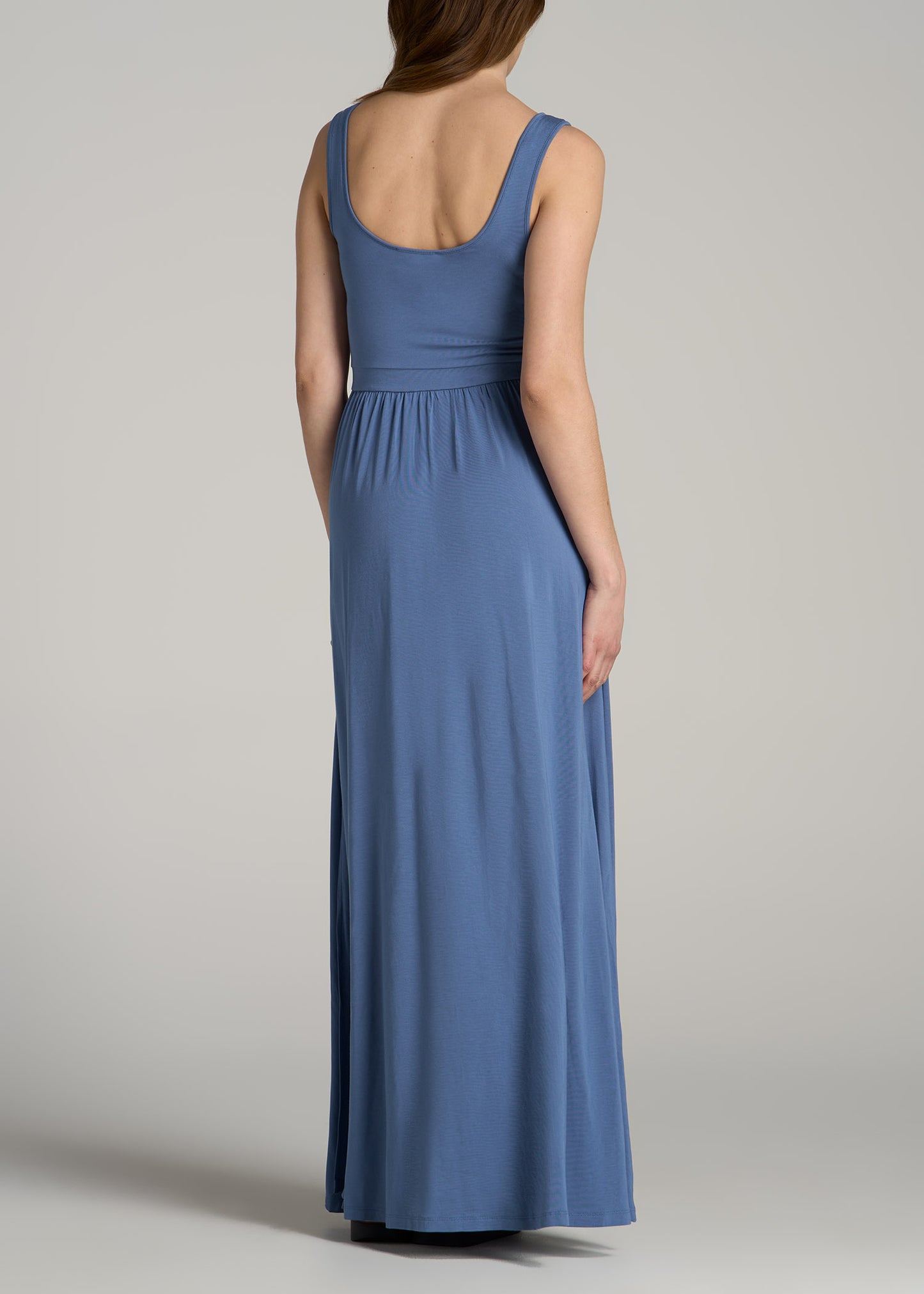 Jersey Tank Maxi Dress with Pockets for Tall Women in Steel Blue