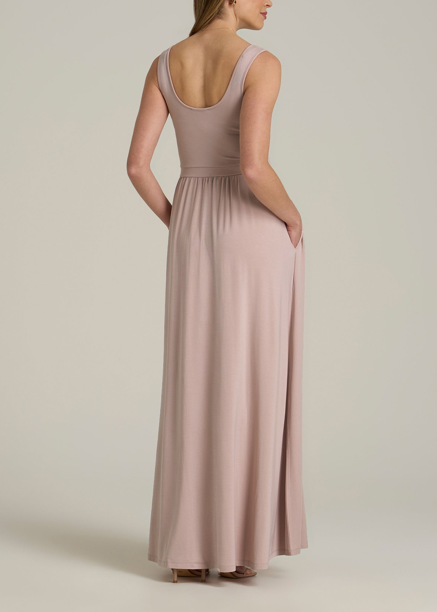 Jersey Tank Maxi Dress with Pockets for Tall Women in Desert Rose