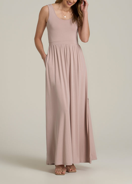 Jersey Tank Maxi Dress with Pockets for Tall Women in Desert Rose