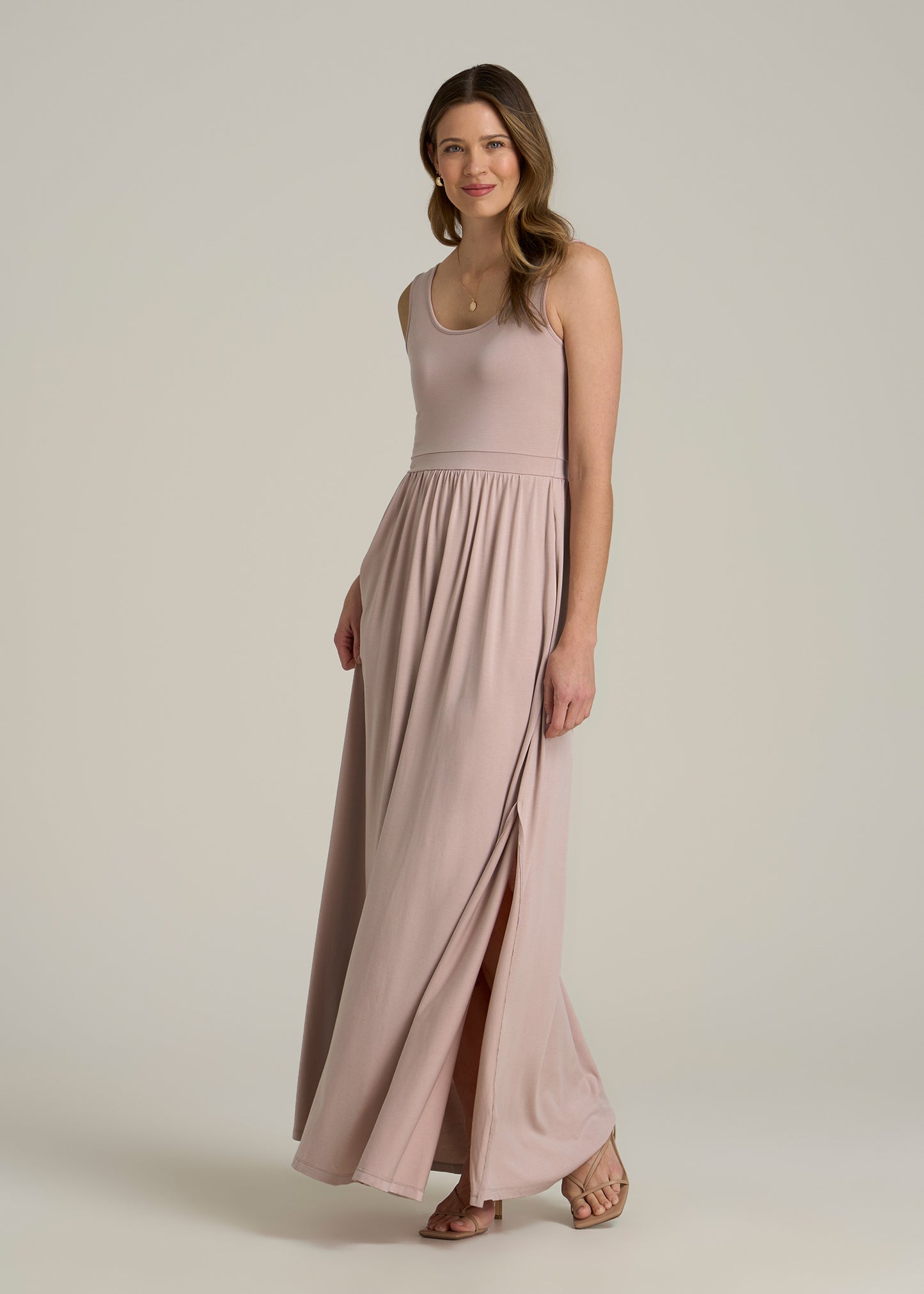 Jersey Tank Maxi Dress with Pockets for Tall Women in Desert Rose