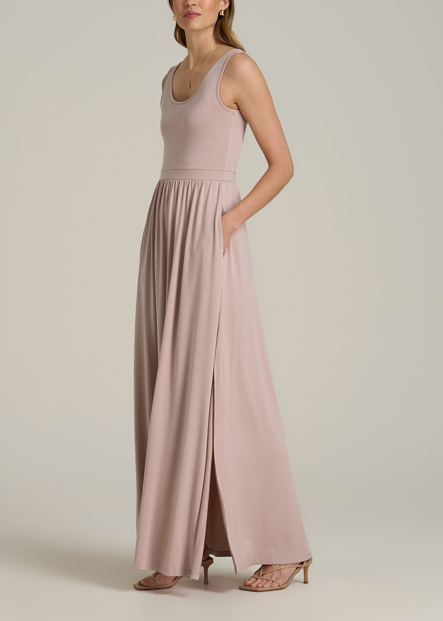 Jersey Tank Maxi Dress with Pockets for Tall Women in Desert Rose