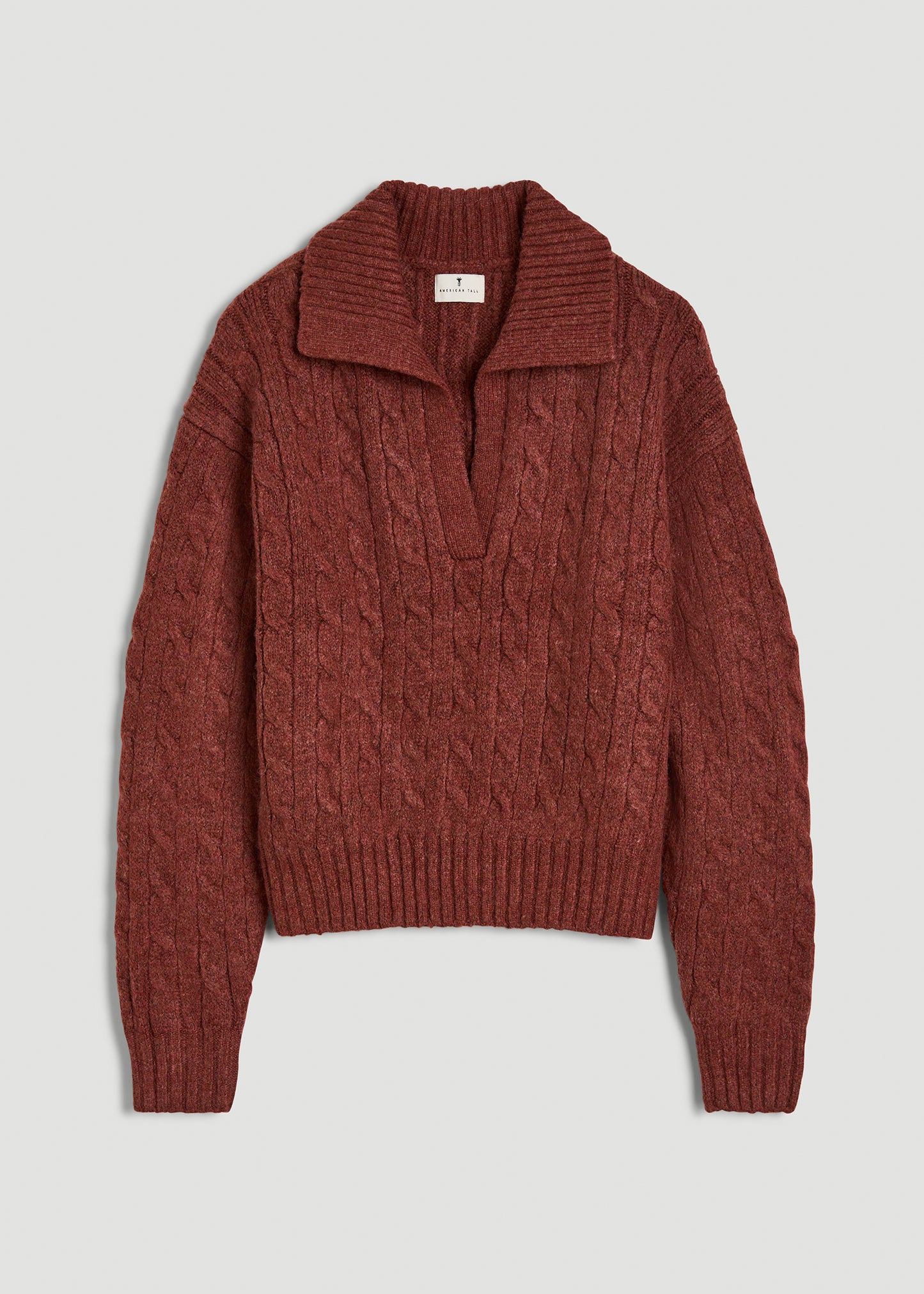 Johnny Collar Cable Knit Sweater for Tall Women in Intense Rust