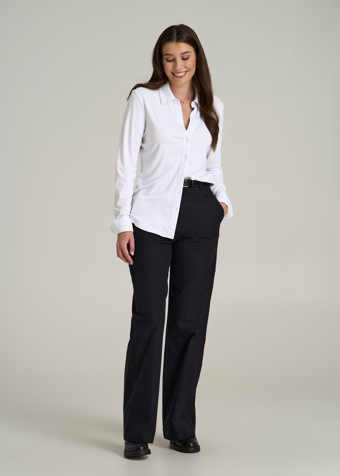 Slub Knit Button Up Women's Tall Shirt in Bright White